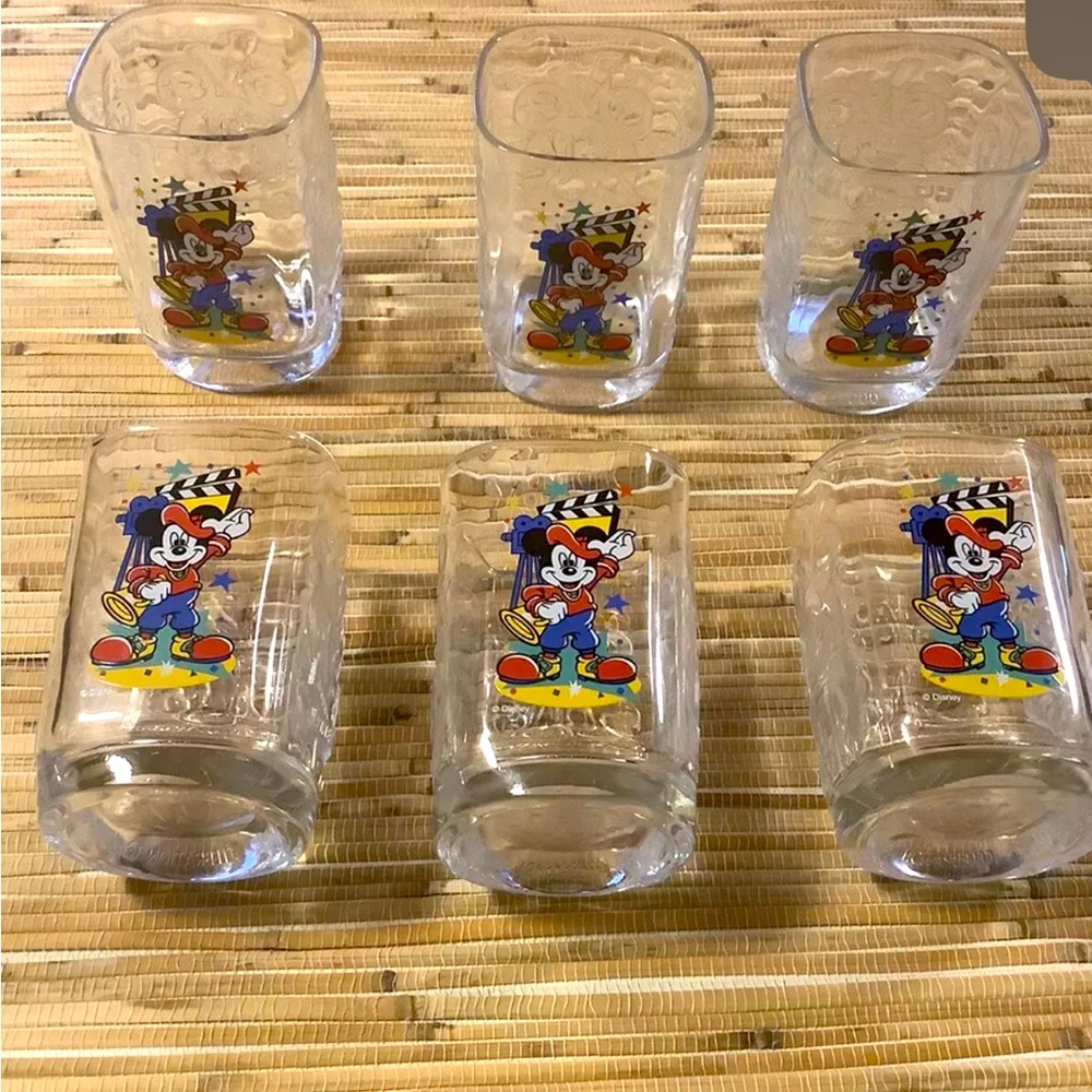 Walt Disney Studios Mickey Mouse 2000 Millenium Glass Set Of 6